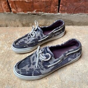 Sperry Womens 9 Gray Animal Print Shimmer Slip On Loafer Casual Shoes